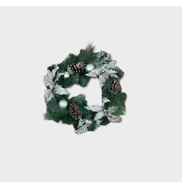 Christmas Wreath | Mixed Pine with Pinecones & Gold Glitter Artificial Wreath | - Picture 1 of 2